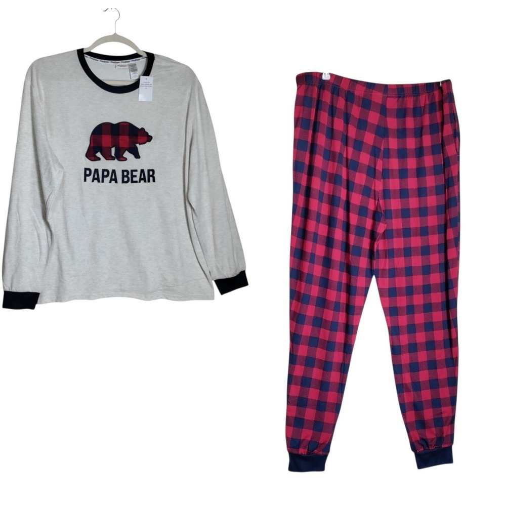 Dearfoams Papa Bear Holiday Pajamas Set 2X Red Buffalo Plaid Joggers UQ036MLLWM
